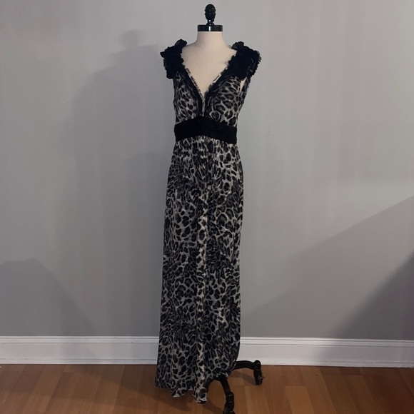 Bcbgmaxazria bcbg maxazria maxi dress silk leopard cheetah monse. - Picture 1 of 5